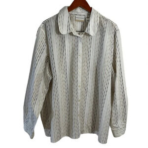 Alfred Dunner Striped Button Up Womens Shirt 22W Neutral Colors Lightweight Thin